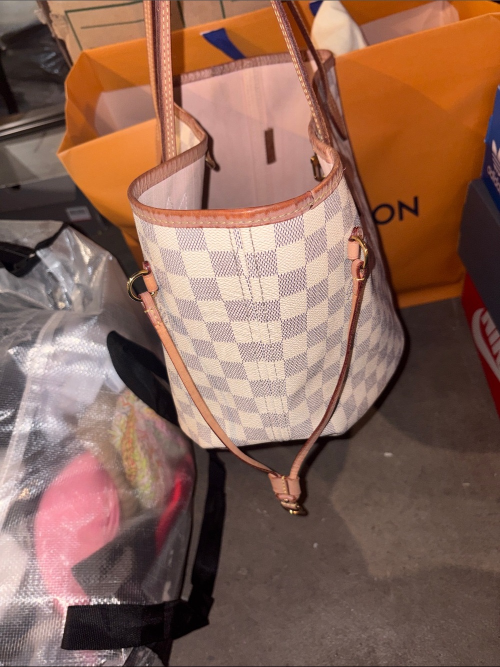Louis Vuitton Pink Canvas & Tan Leather Trim Tote - Picture 2 of 6